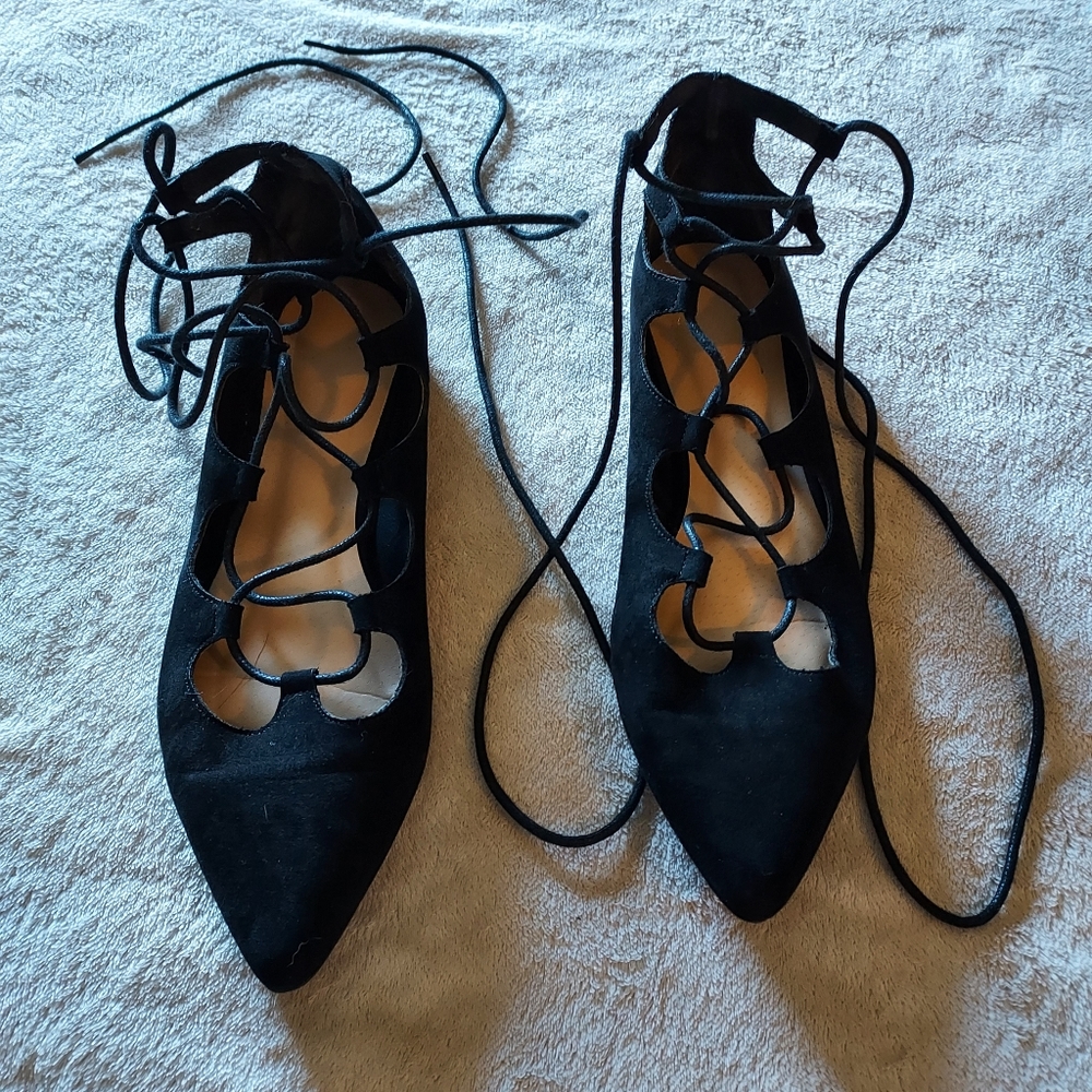 JUST FAB Lace-up Pointed Flats